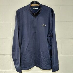CALLAWAY Mens XL Polyester  1/4 Zip Navy Blue Golf PULLOVER Long Sleeve Pockets
